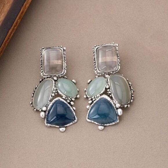 🩶 NEW Elegant Multi-Stone & Silver Dangle Stud Earrings 🩶 - Picture 5 of 7